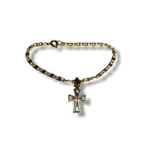 Vintage Goldtone Cross Charm Bracelet 6" Spring Clasp